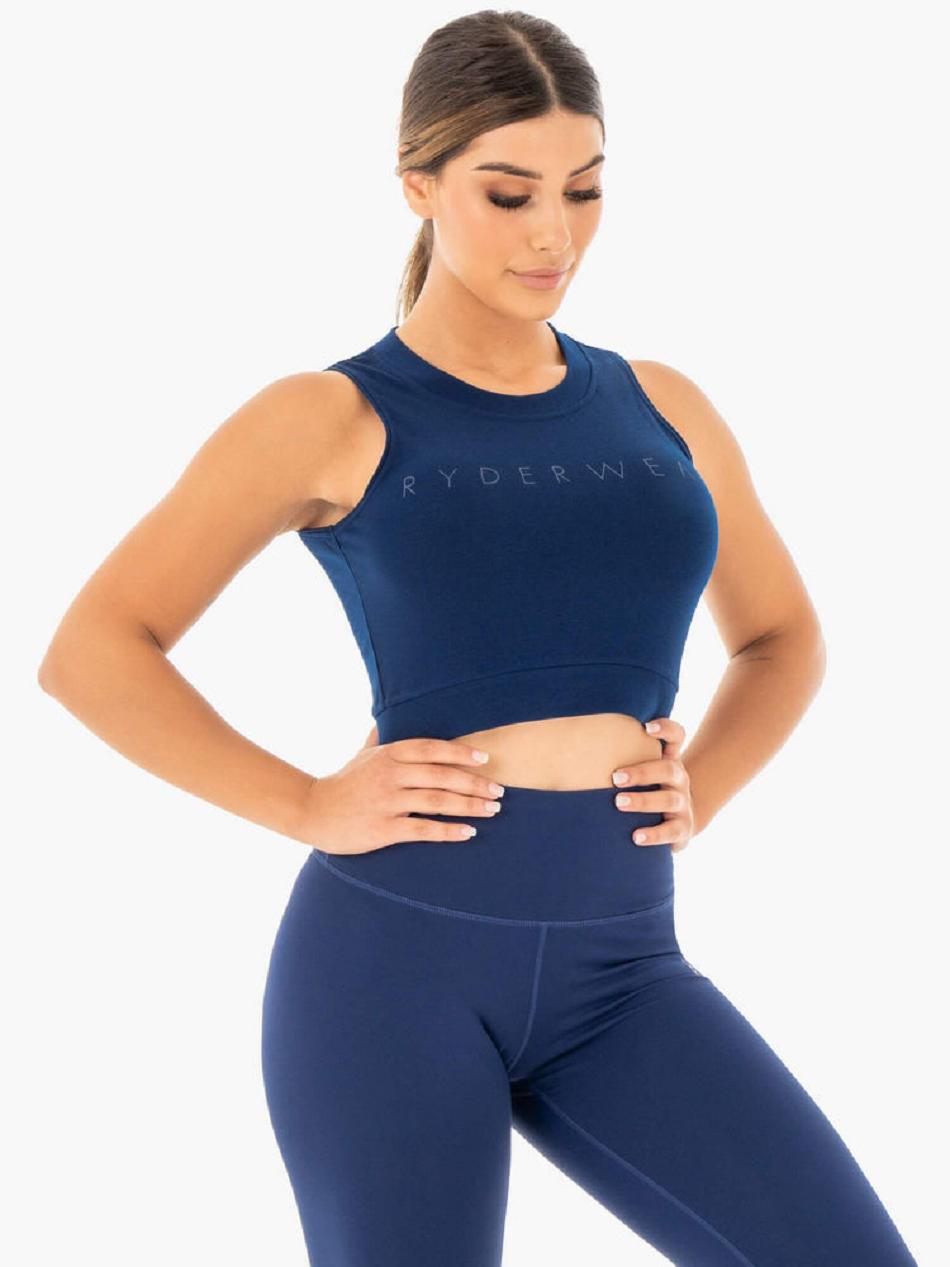 Navy Women's Ryderwear Motion Crop Tanks | 70YH68775