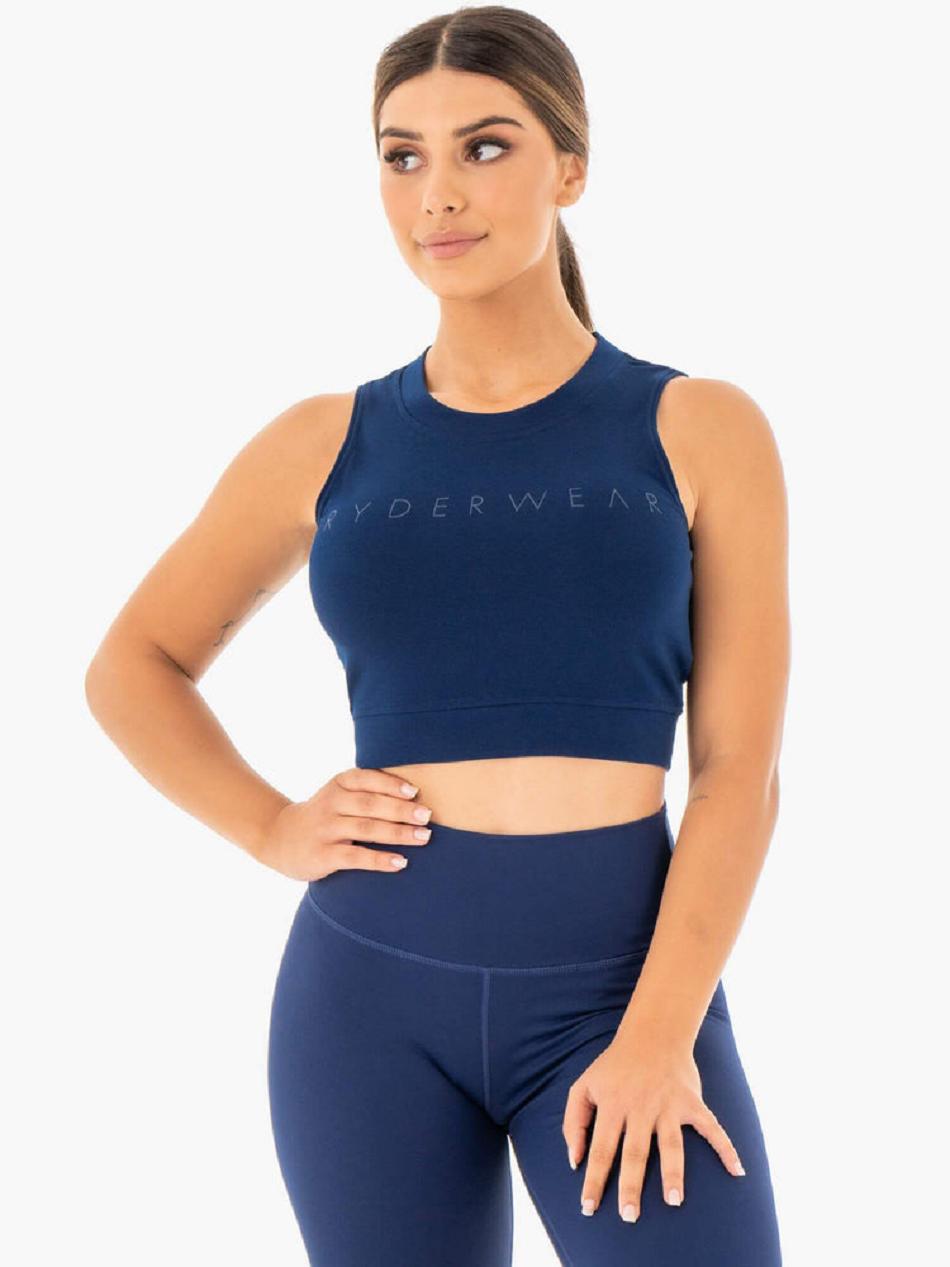 Navy Women\'s Ryderwear Motion Crop Tanks | 70YH68775