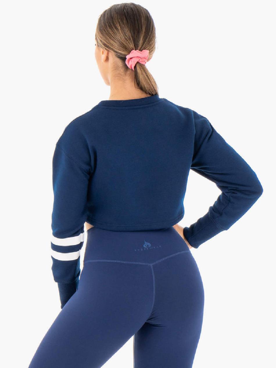 Navy Women's Ryderwear Motion Cropped Sweater Top | 6Y6184926