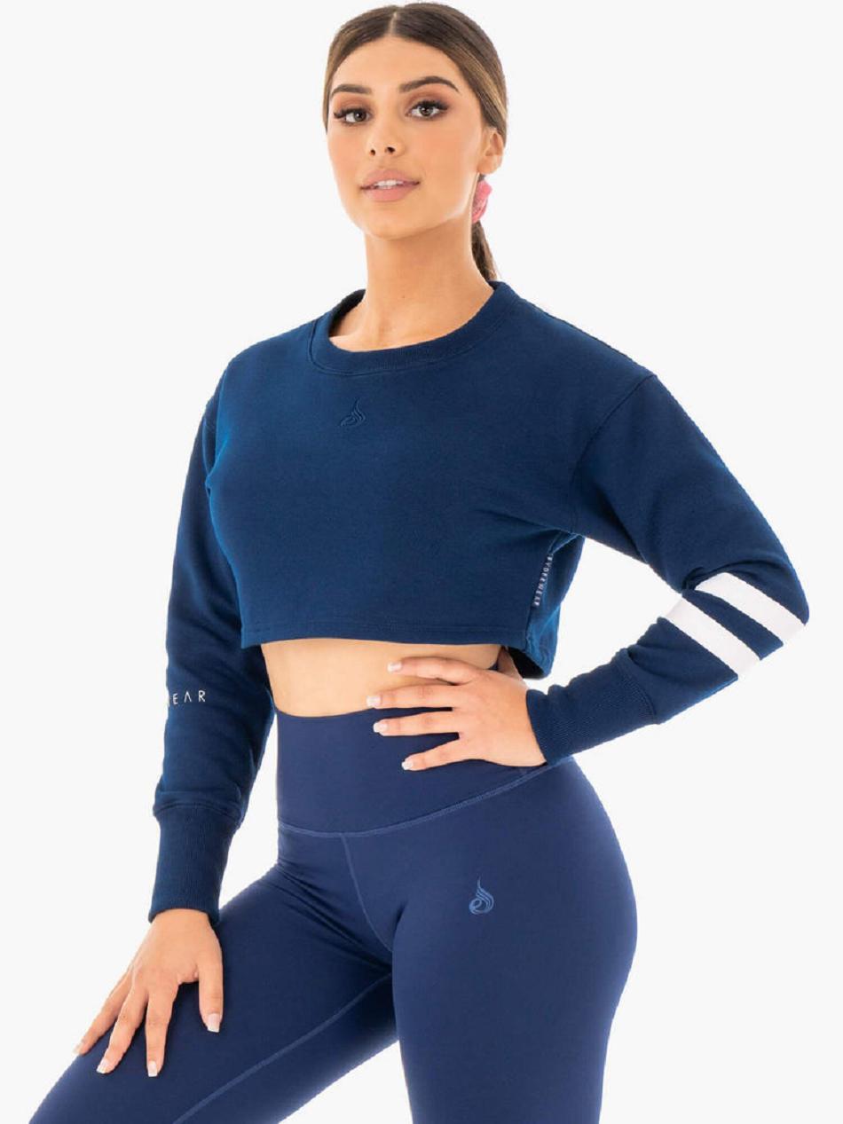 Navy Women's Ryderwear Motion Cropped Sweater Top | 6Y6184926