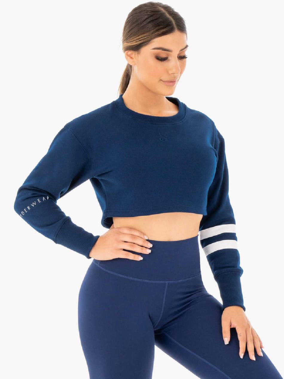 Navy Women's Ryderwear Motion Cropped Sweater Top | 6Y6184926