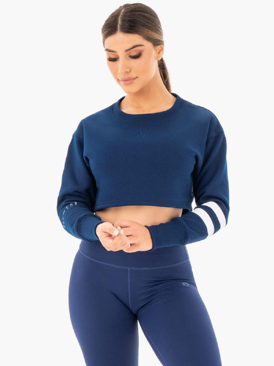 Navy Women\'s Ryderwear Motion Cropped Sweater Top | 6Y6184926