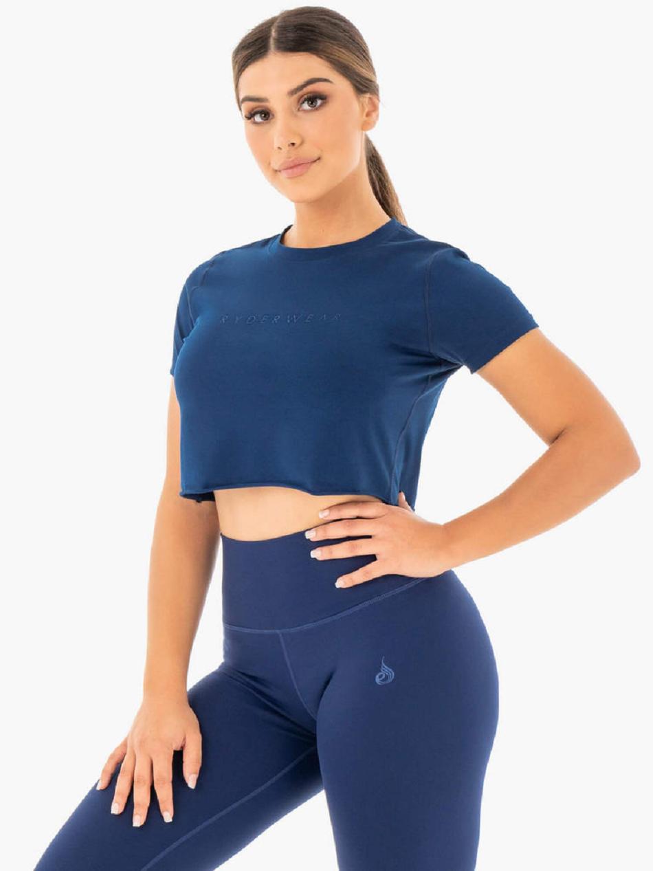 Navy Women's Ryderwear Motion Cropped T-shirt | 69FV11135