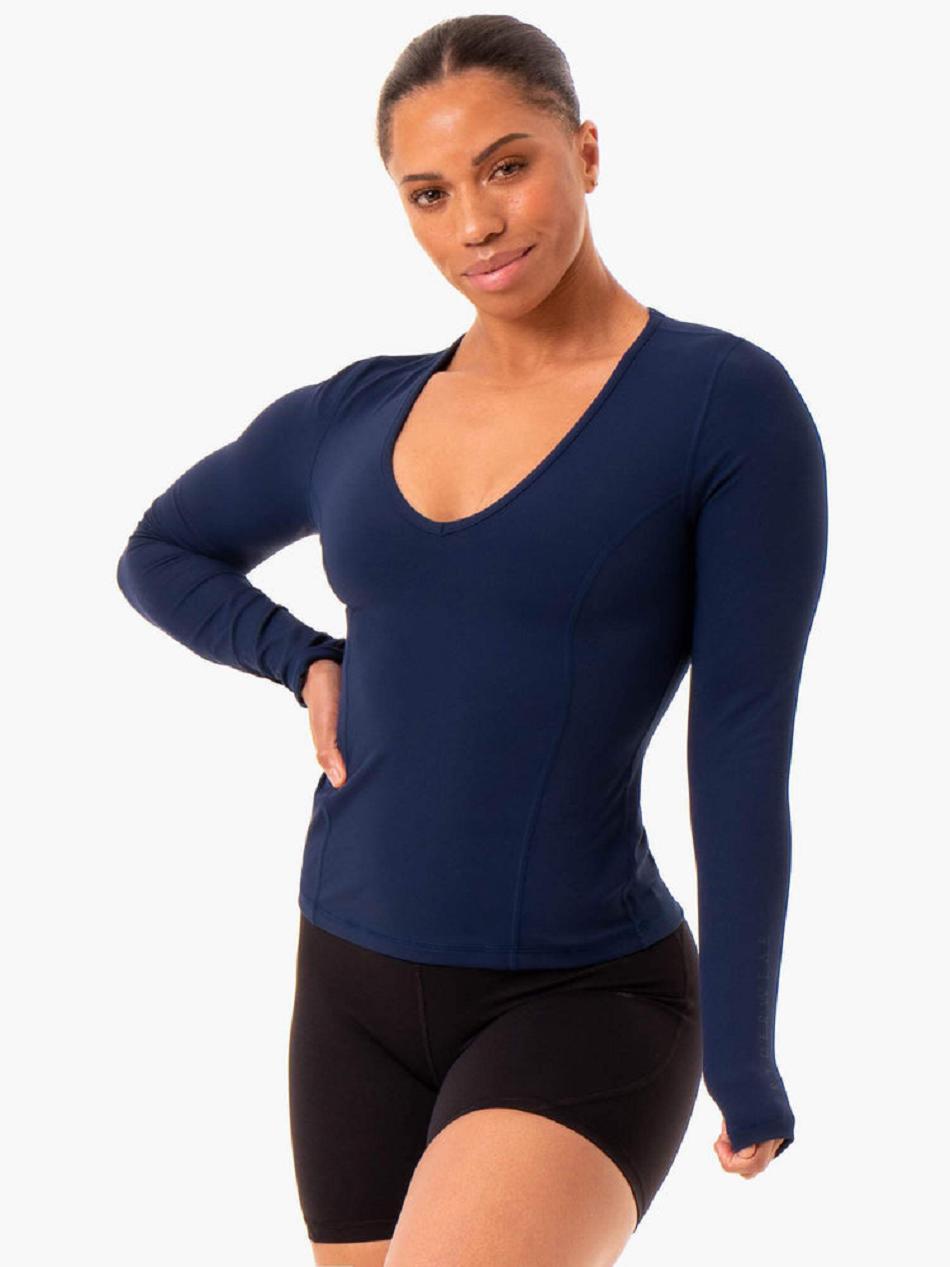 Navy Women's Ryderwear NKD Align Long Sleeve Training Top Top | 62NG86599