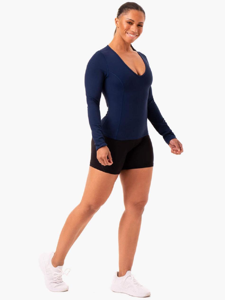 Navy Women's Ryderwear NKD Align Long Sleeve Training Top Top | 62NG86599