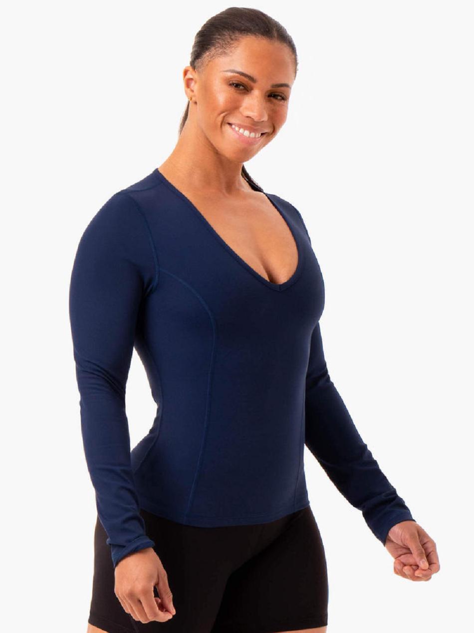 Navy Women\'s Ryderwear NKD Align Long Sleeve Training Top Top | 62NG86599