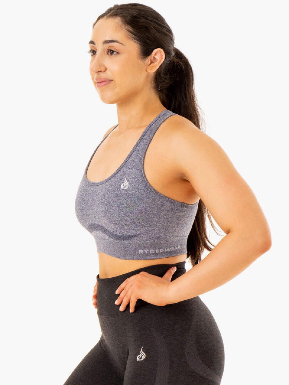 Navy Women's Ryderwear Sculpt Racer Back Sports Bra Seamless | MNG68999