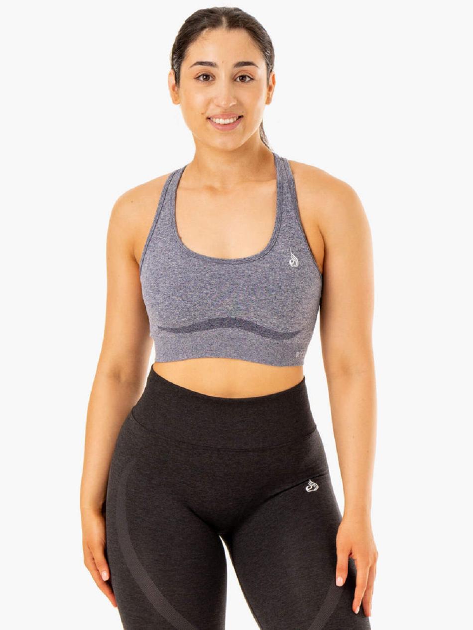 Navy Women\'s Ryderwear Sculpt Racer Back Sports Bra Seamless | MNG68999