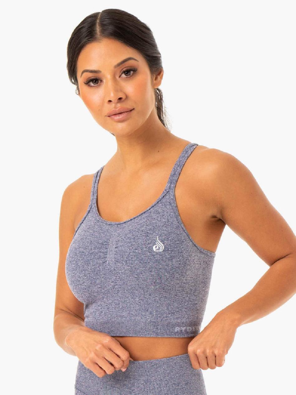 Navy Women's Ryderwear Sculpt Seamless Tank Sports Bras | 54FE91777