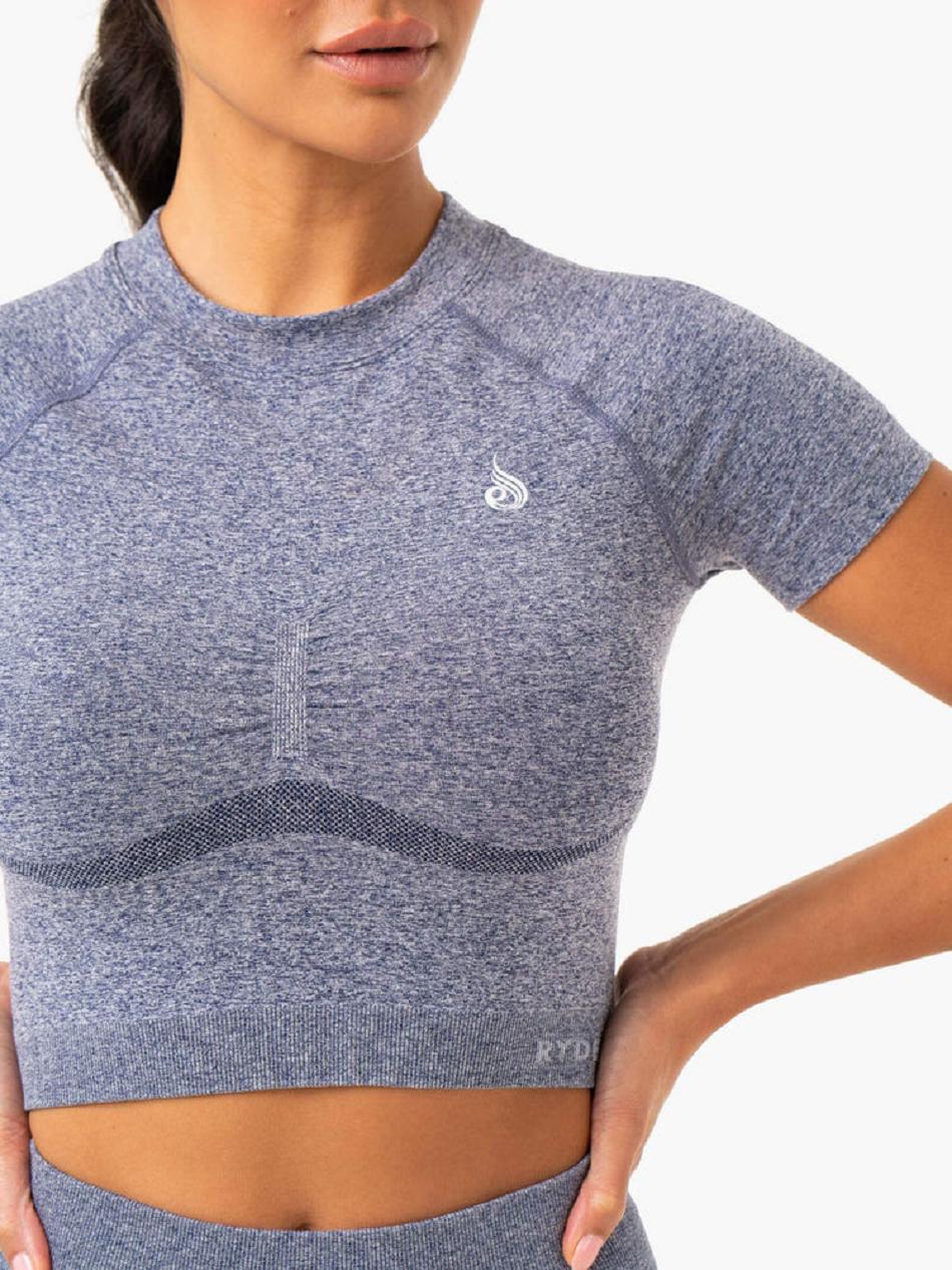 Navy Women's Ryderwear Sculpt Seamless T-Shirt Top | 65Y6351721