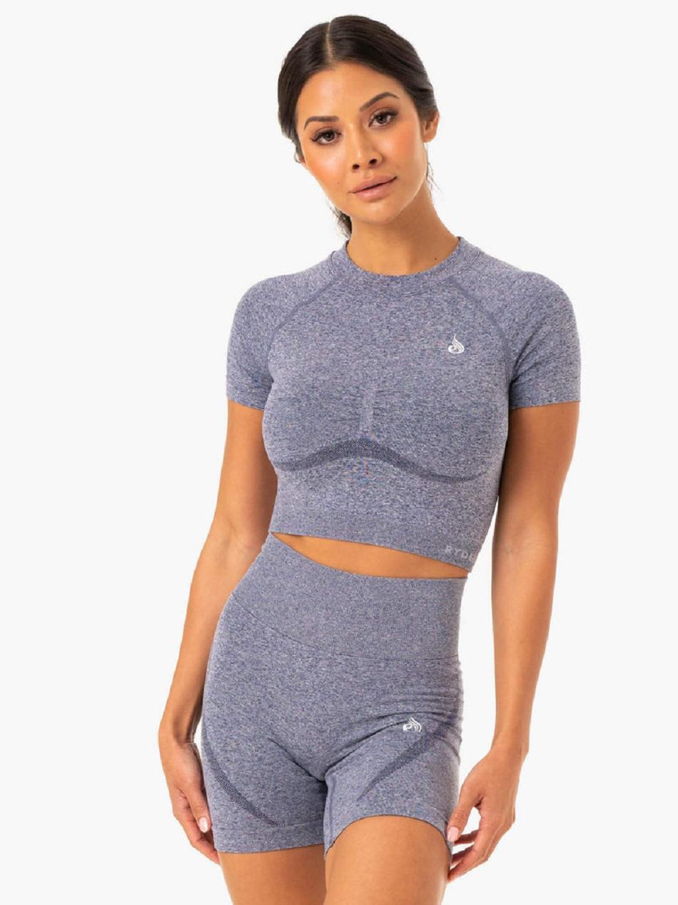 Navy Women\'s Ryderwear Sculpt Seamless T-Shirt Top | 65Y6351721