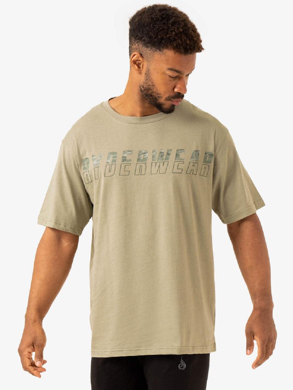 Olive / Green Men's Ryderwear Overdrive Oversized T-shirt | 84RW94605