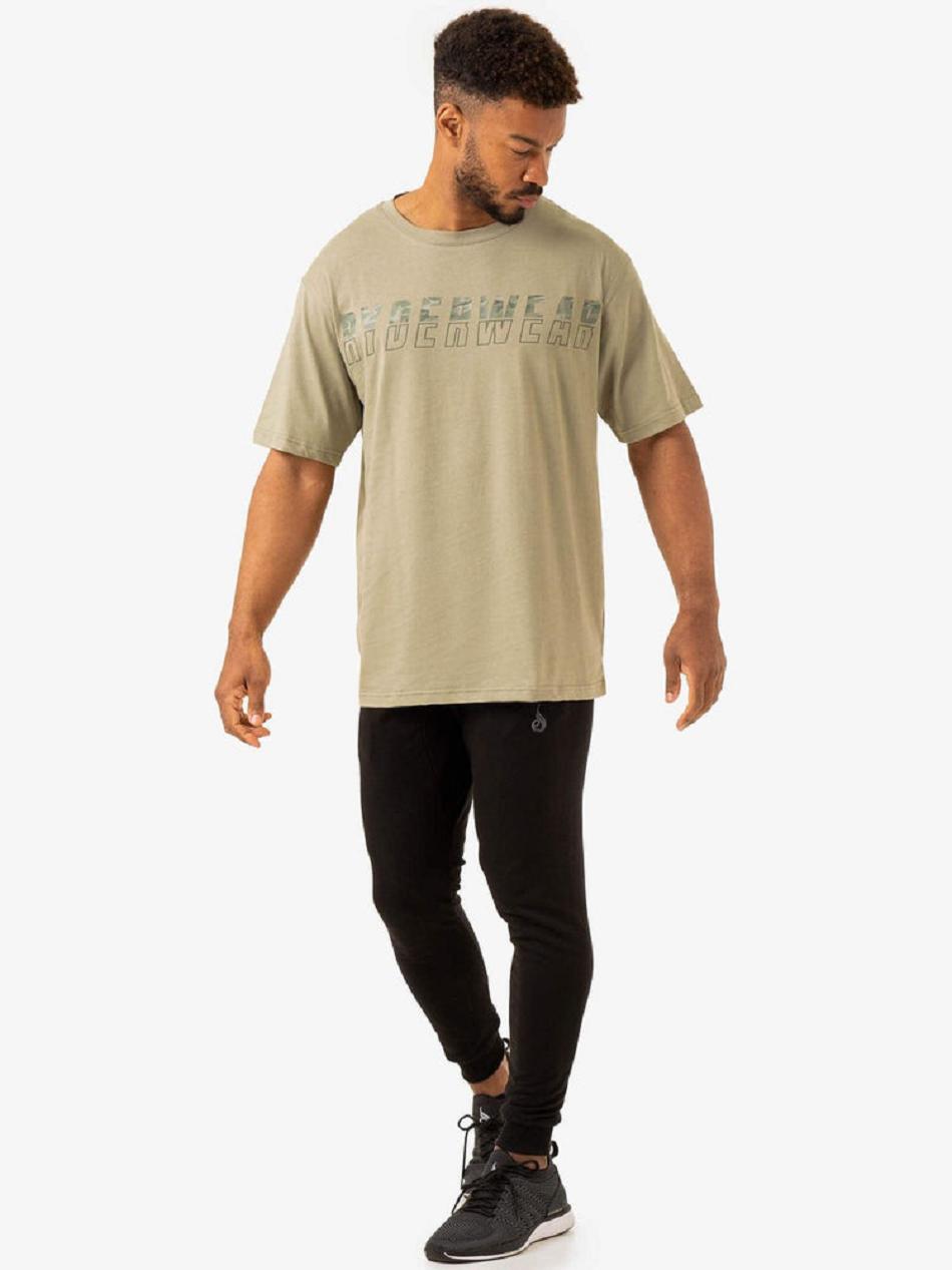 Olive / Green Men's Ryderwear Overdrive Oversized T-shirt | 84RW94605