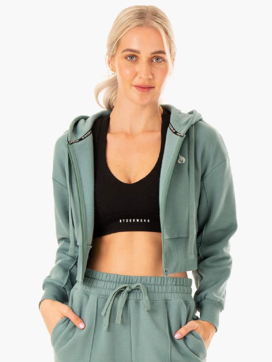 Olive / Green Women's Ryderwear Revival Zip Up Jacket Top | 66JF92658