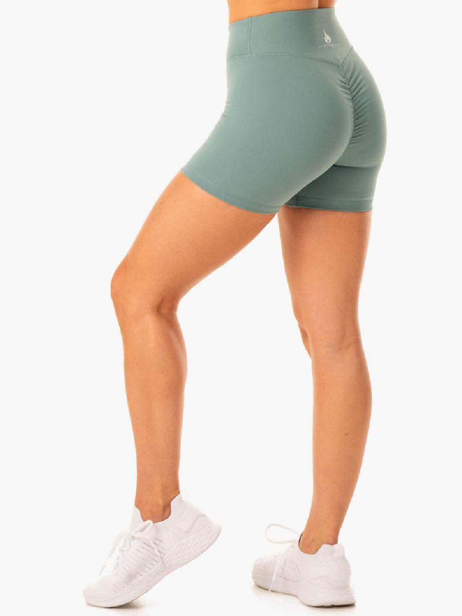 Olive / Green Women's Ryderwear Revival Scrunch Bum Shorts | FG61623