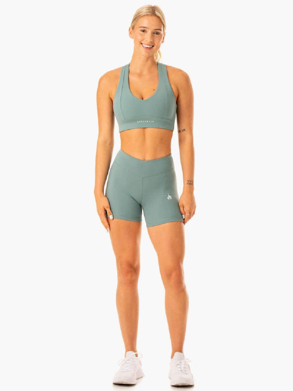 Olive / Green Women's Ryderwear Revival Scrunch Bum Shorts | FG61623