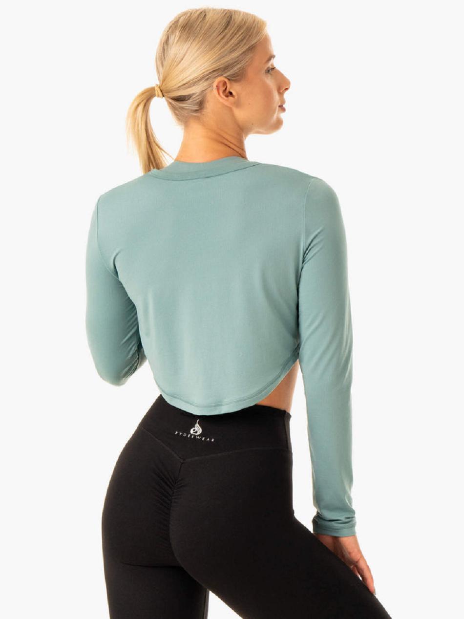 Olive / Green Women's Ryderwear Revival Long Sleeve Mesh T-Shirt Top | SF6210333