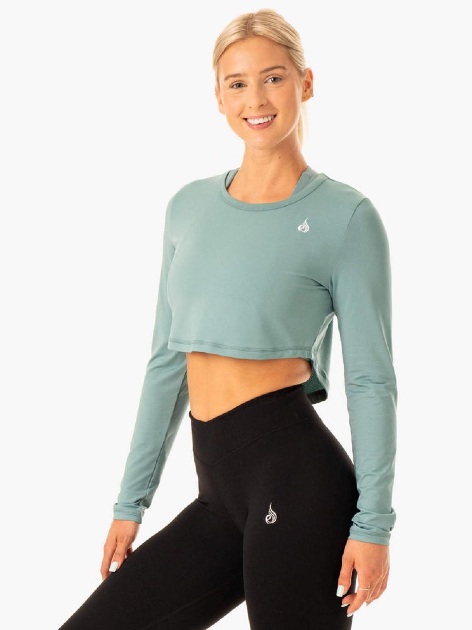 Olive / Green Women's Ryderwear Revival Long Sleeve Mesh T-Shirt Top | SF6210333