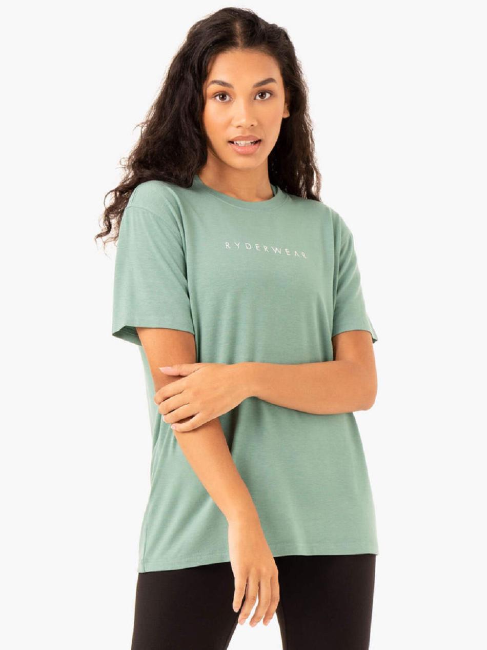 Olive Women\'s Ryderwear Boyfriend Longline T-shirt | 132J83895