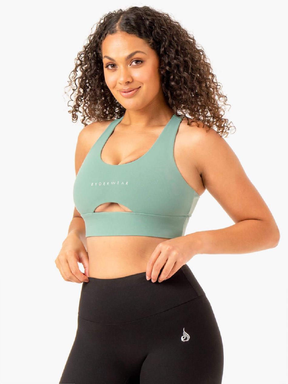 Olive Women's Ryderwear Focus Contour Sports Bras | 125G93526