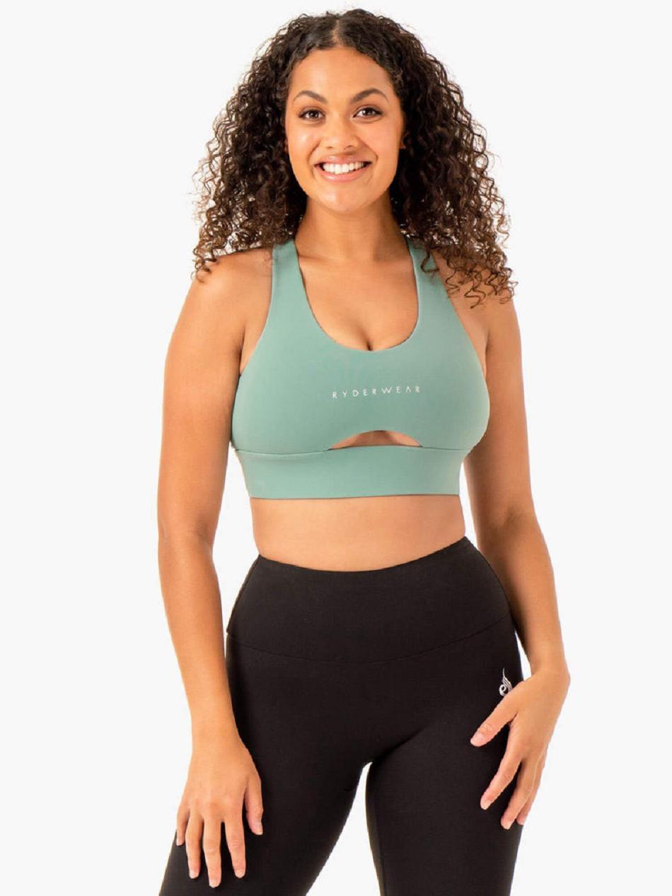 Olive Women\'s Ryderwear Focus Contour Sports Bras | 125G93526