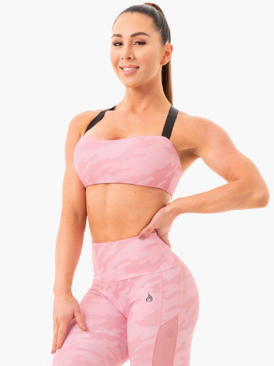 Pink / Camo Women's Ryderwear Camo Sports Bras | 57JS28078