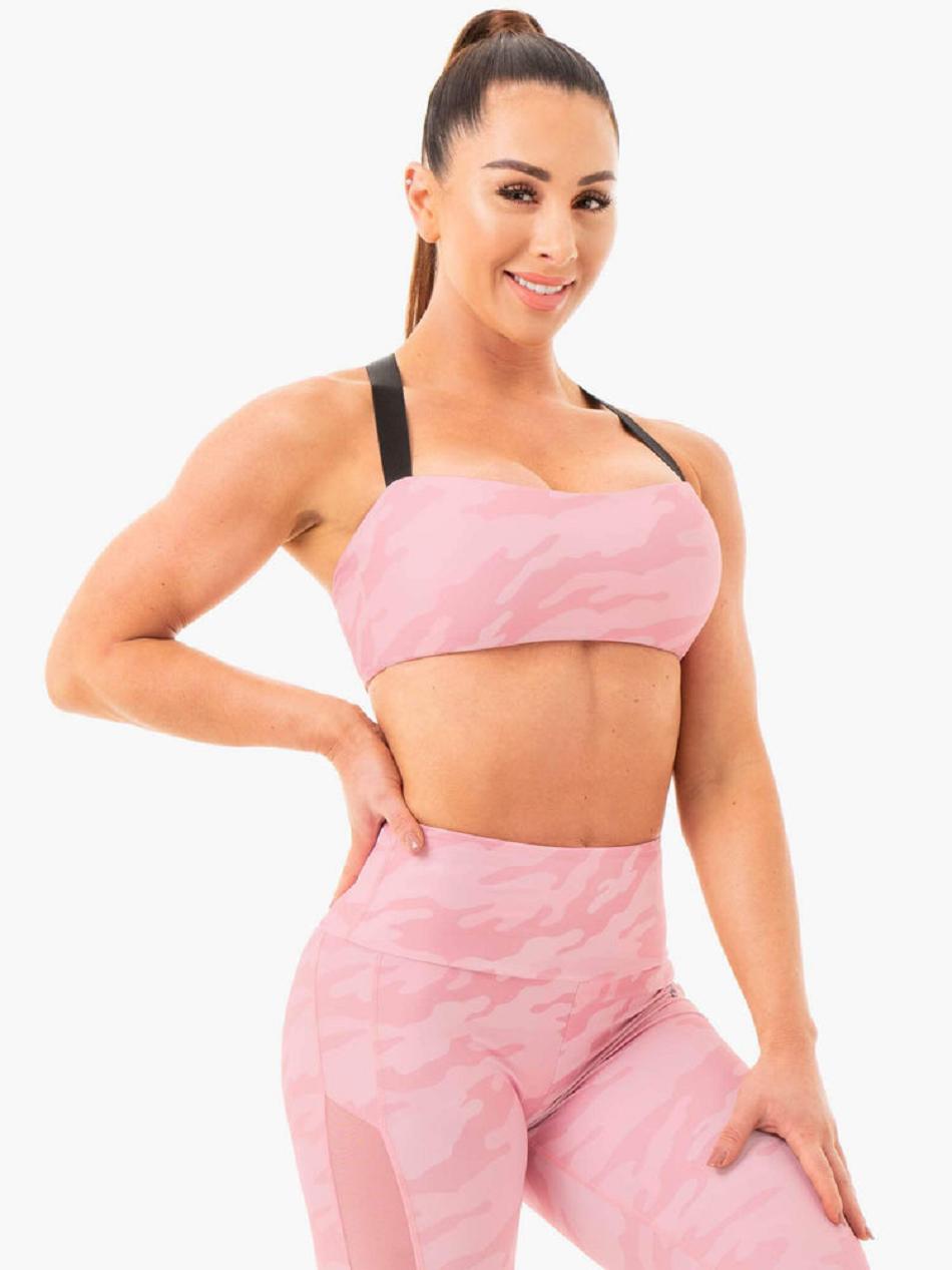 Pink / Camo Women's Ryderwear Camo Sports Bras | 57JS28078