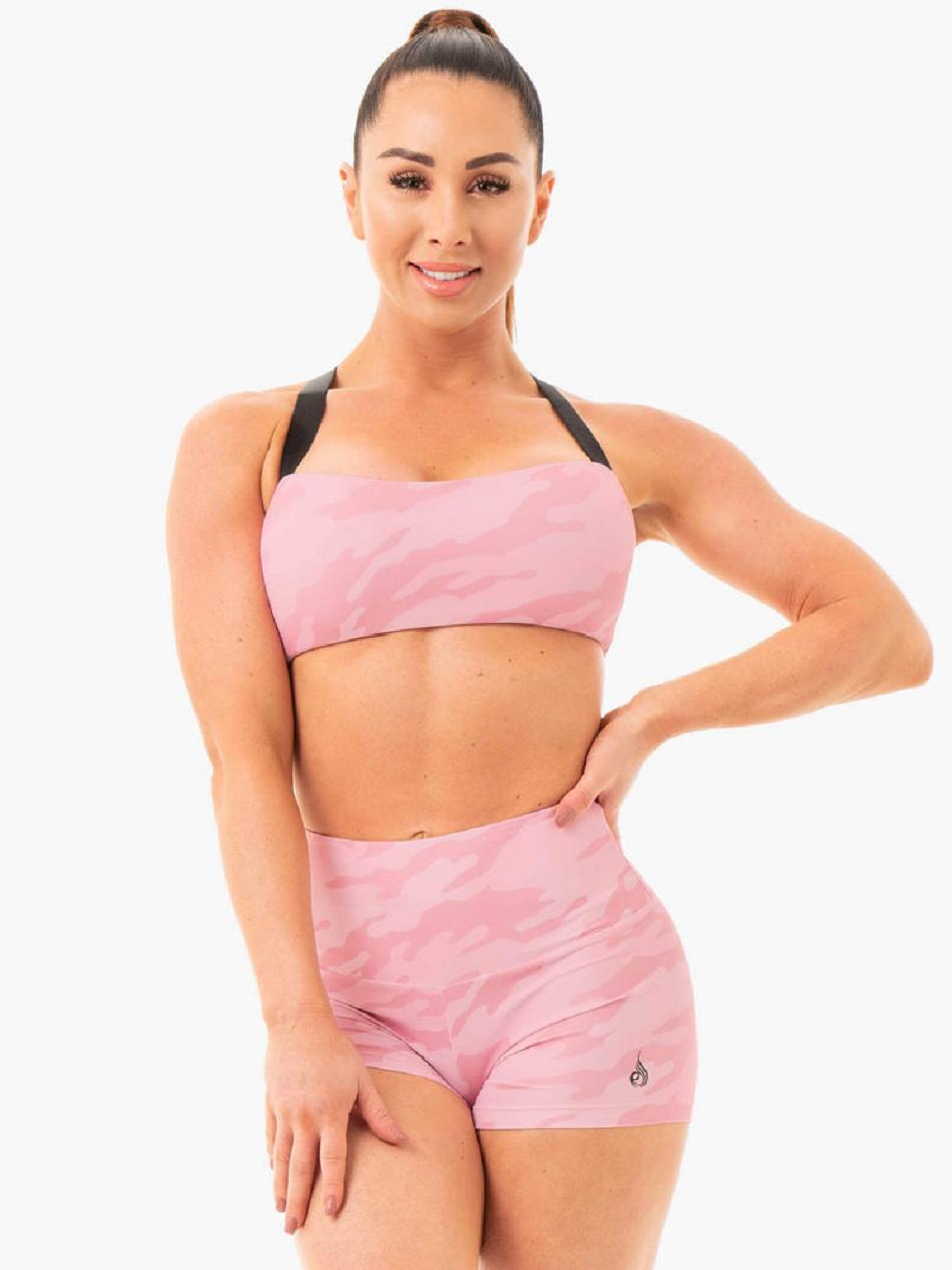 Pink / Camo Women\'s Ryderwear Camo Sports Bras | 57JS28078