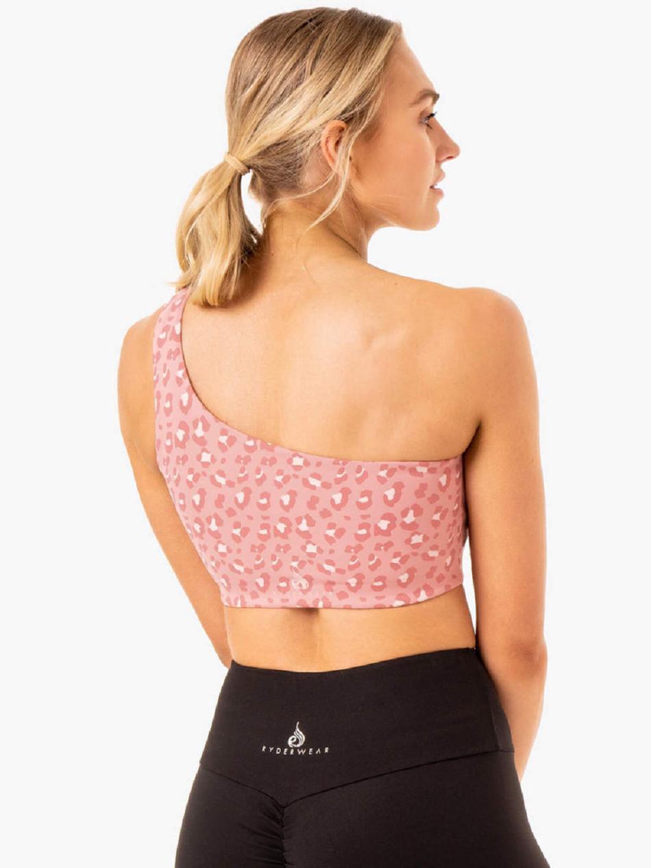 Pink / Leopard Women's Ryderwear Adapt One Shoulder Sports Bras | 60YR94077