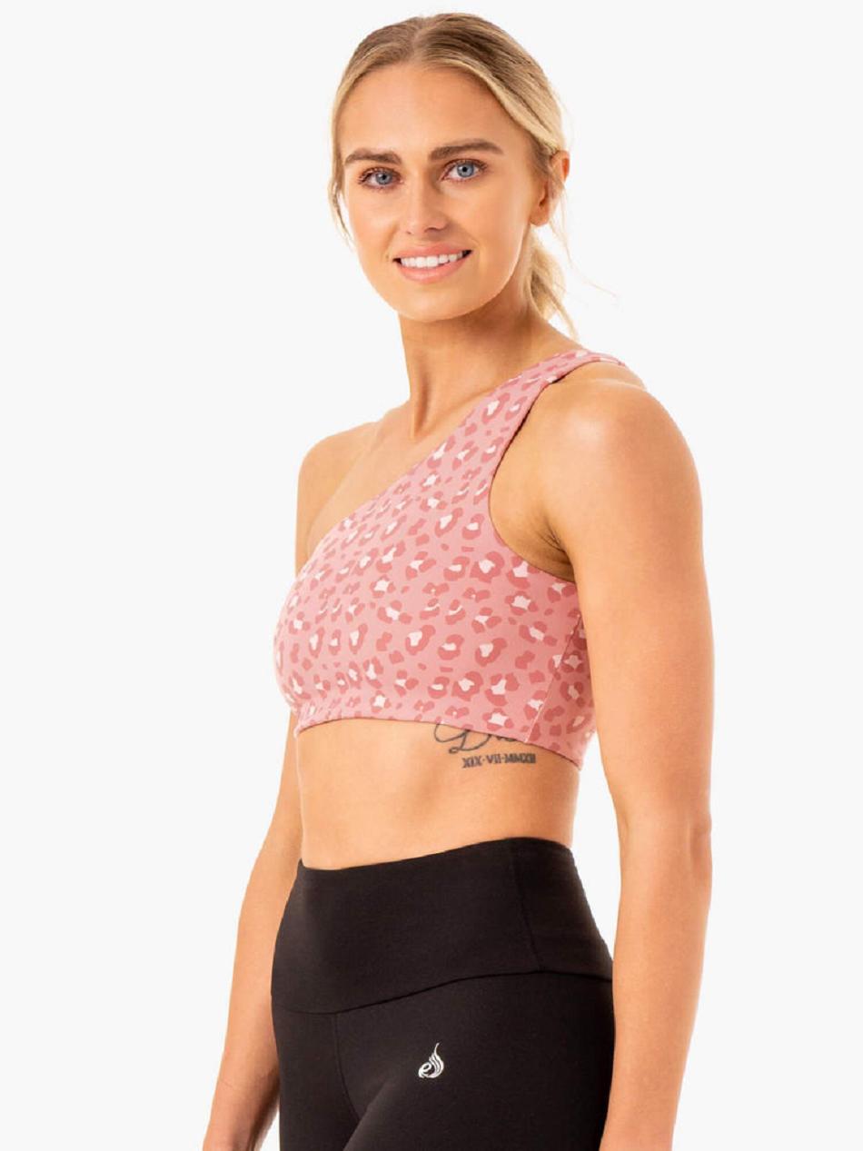 Pink / Leopard Women's Ryderwear Adapt One Shoulder Sports Bras | 60YR94077