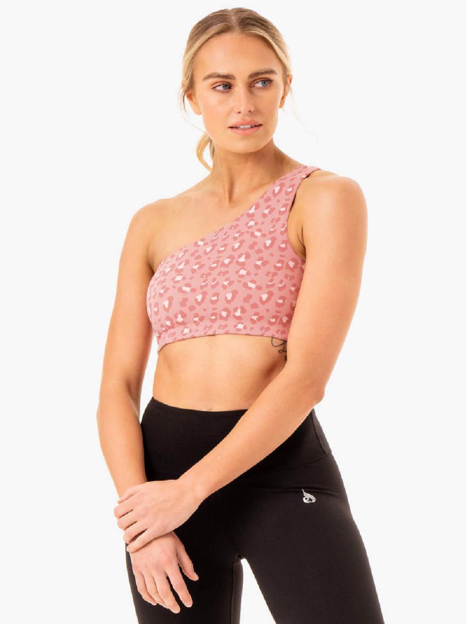 Pink / Leopard Women\'s Ryderwear Adapt One Shoulder Sports Bras | 60YR94077