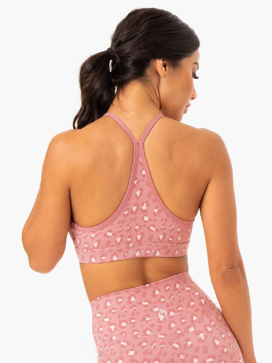 Pink / Leopard Women's Ryderwear Hybrid Sports Bras | 67U5496666