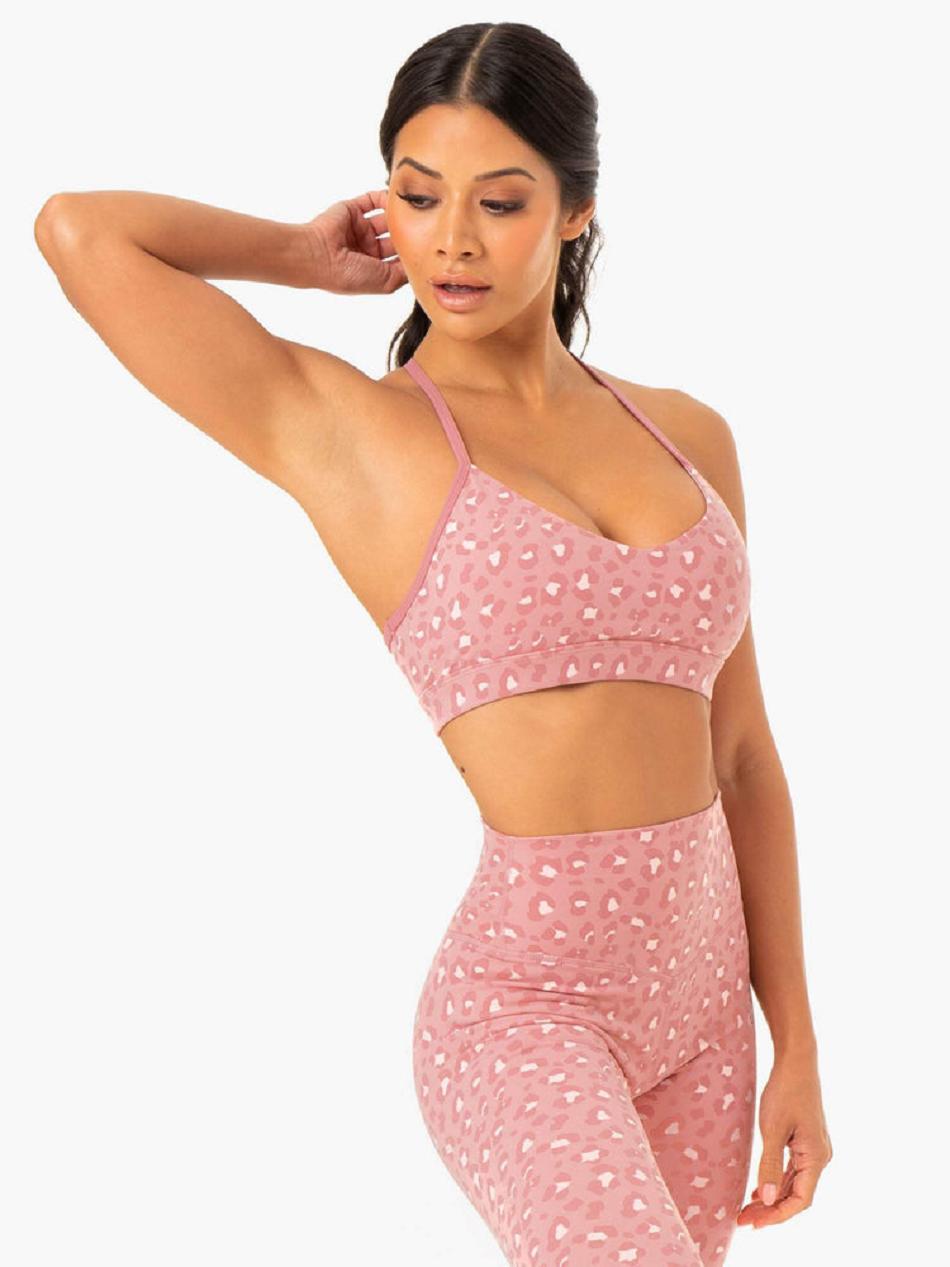 Pink / Leopard Women's Ryderwear Hybrid Sports Bras | 67U5496666