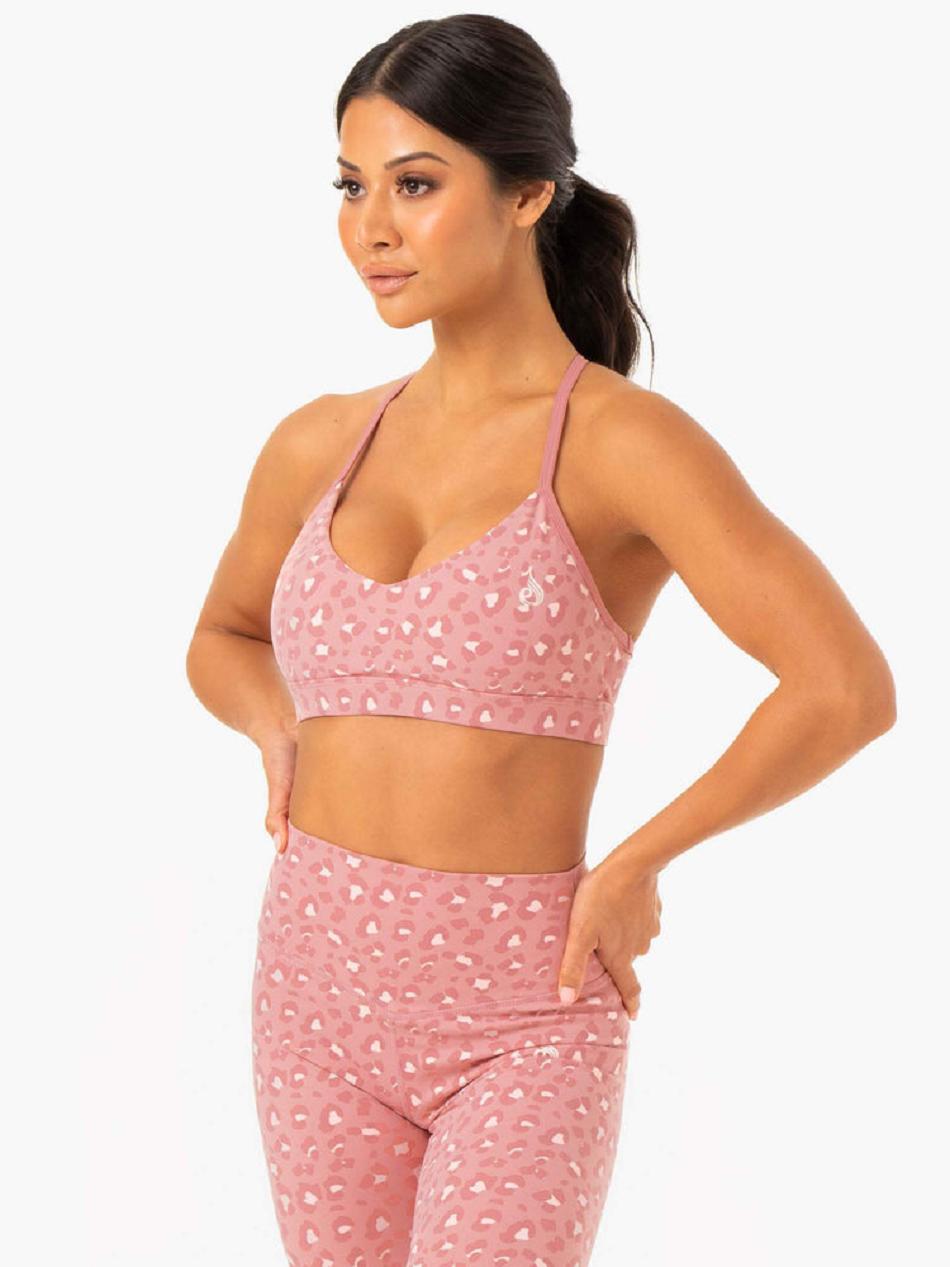 Pink / Leopard Women's Ryderwear Hybrid Sports Bras | 67U5496666