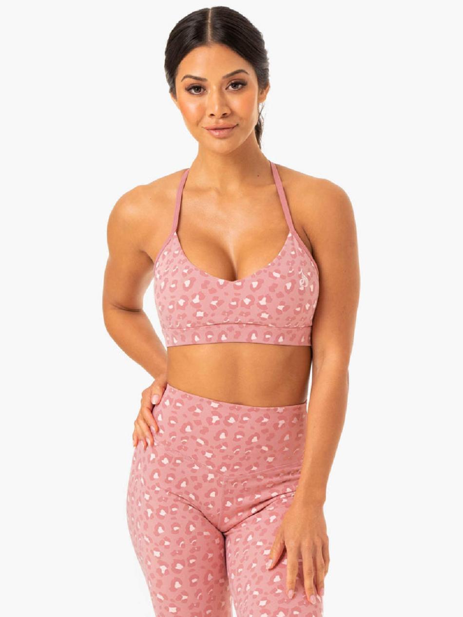 Pink / Leopard Women\'s Ryderwear Hybrid Sports Bras | 67U5496666