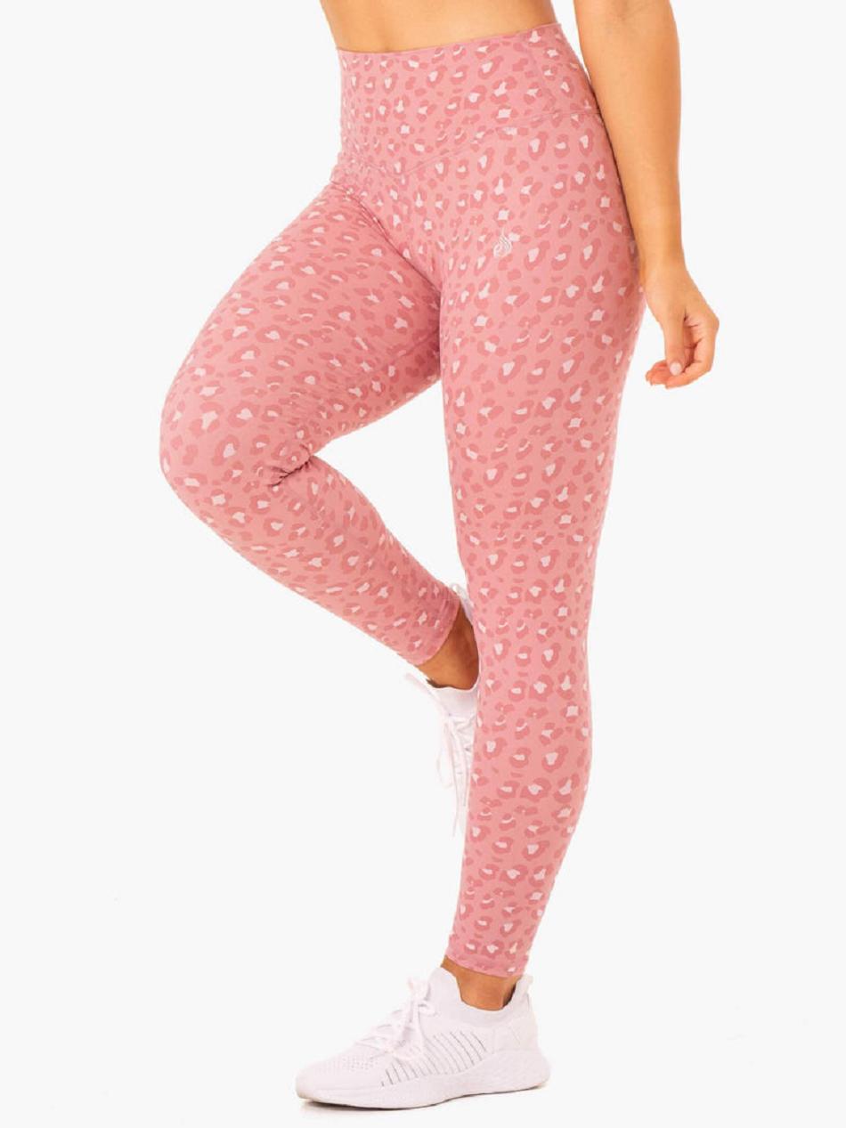 Pink / Leopard Women's Ryderwear Hybrid Full Length Leggings | 6Y4351211