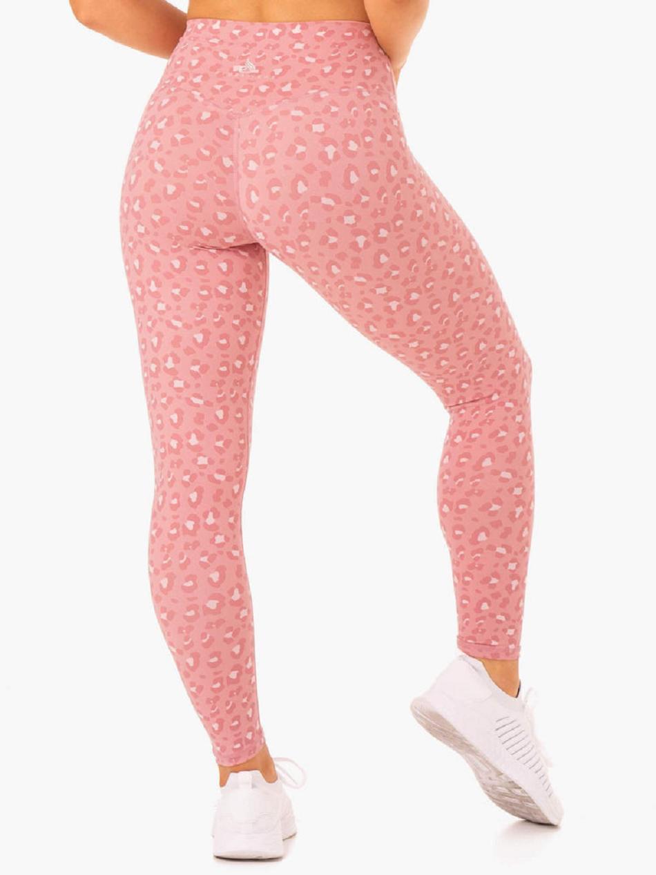 Pink / Leopard Women's Ryderwear Hybrid Full Length Leggings | 6Y4351211