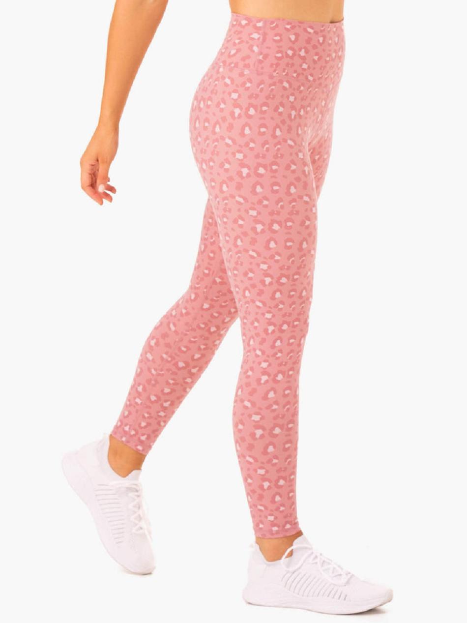 Pink / Leopard Women's Ryderwear Hybrid Full Length Leggings | 6Y4351211