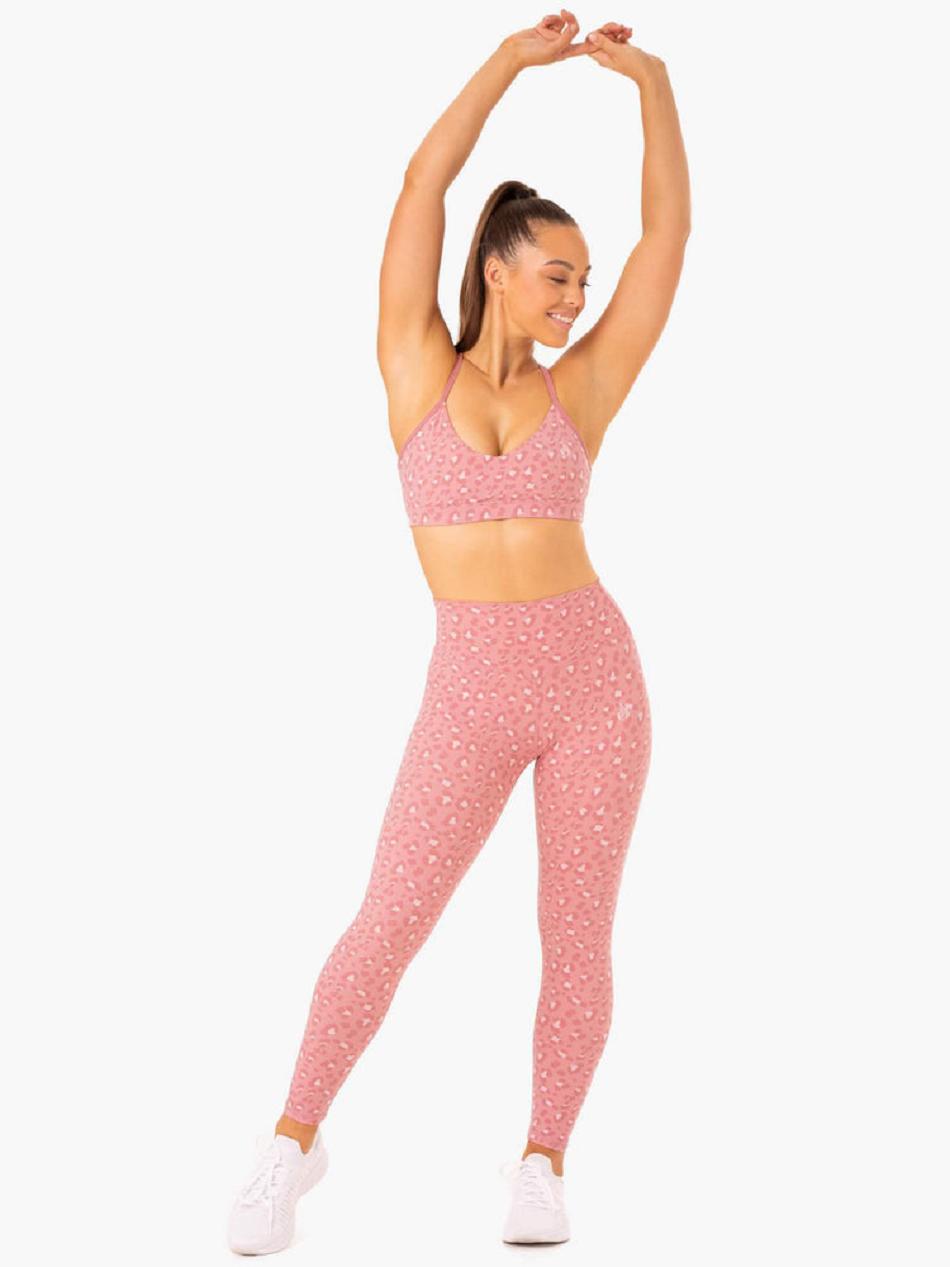 Pink / Leopard Women's Ryderwear Hybrid Full Length Leggings | 6Y4351211