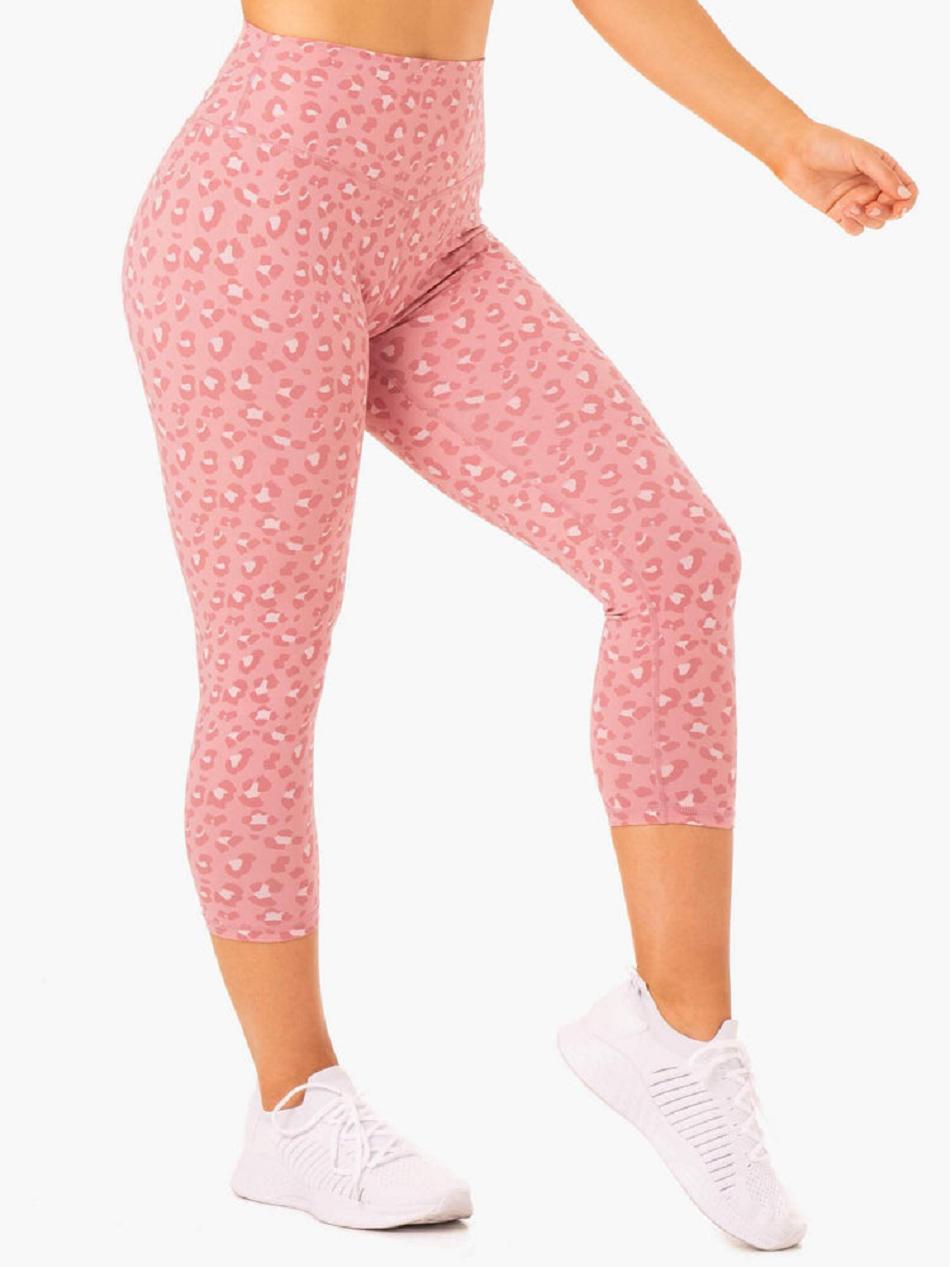 Pink / Leopard Women's Ryderwear Hybrid 7/8 Leggings | YGJ97059