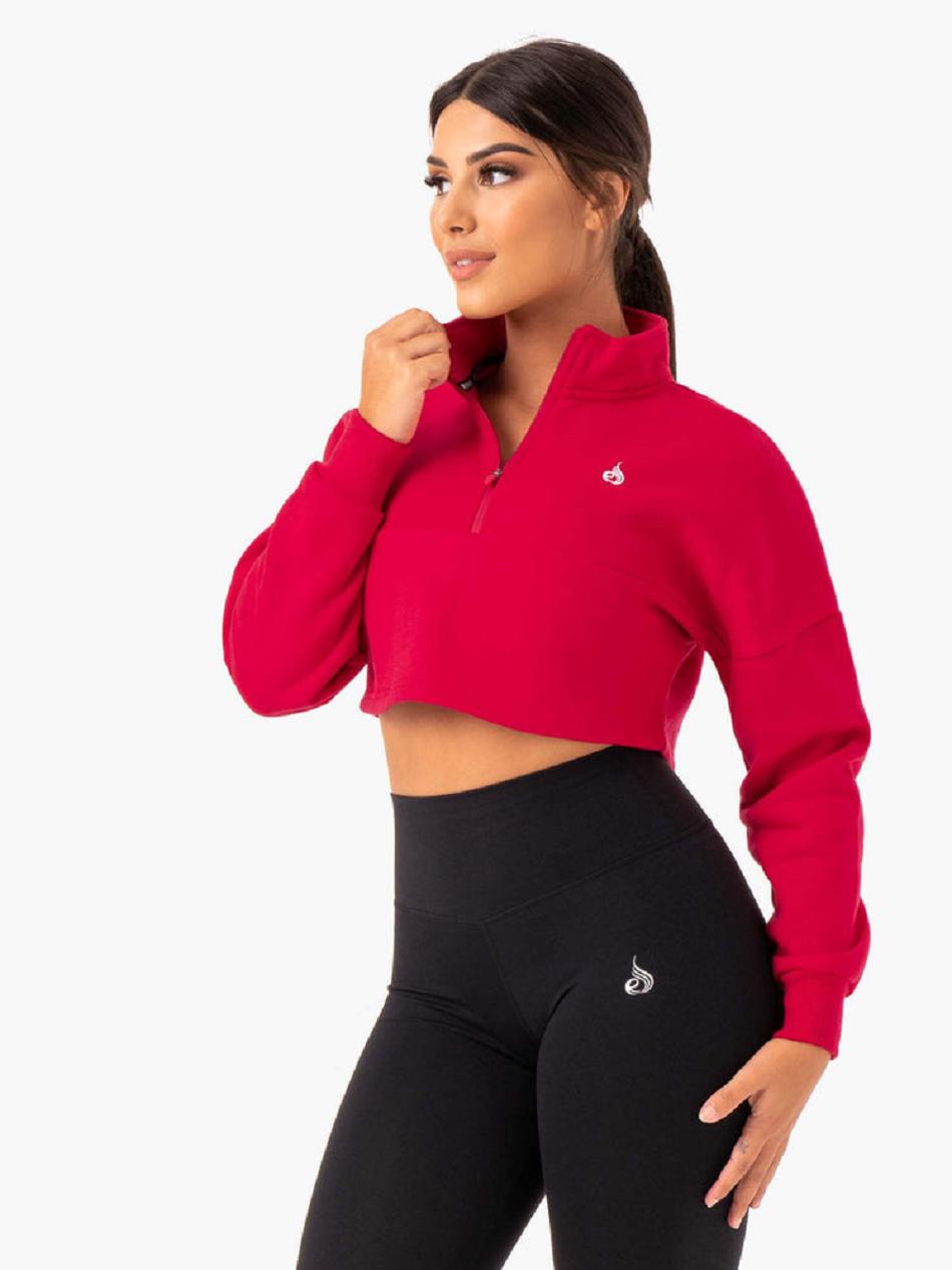 Pink / Red Women's Ryderwear Base Half Zip Jumper Jackets | GB7019463