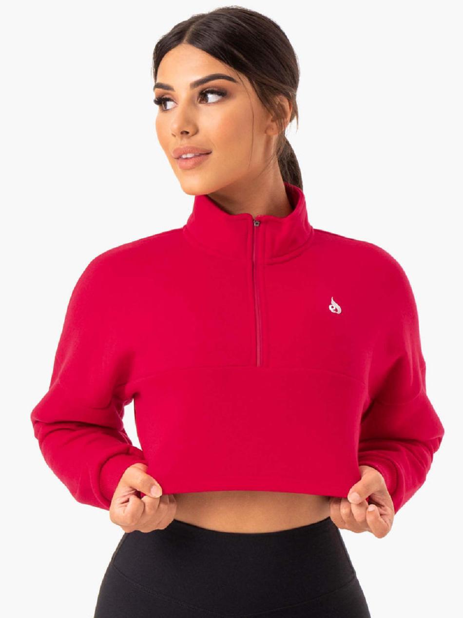 Pink / Red Women's Ryderwear Base Half Zip Jumper Jackets | GB7019463