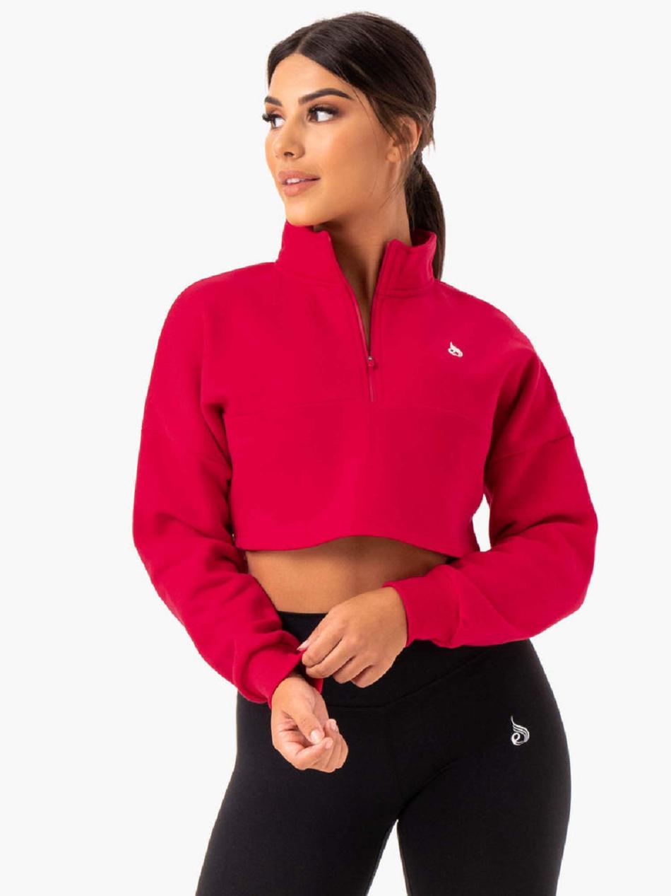 Pink / Red Women\'s Ryderwear Base Half Zip Jumper Jackets | GB7019463