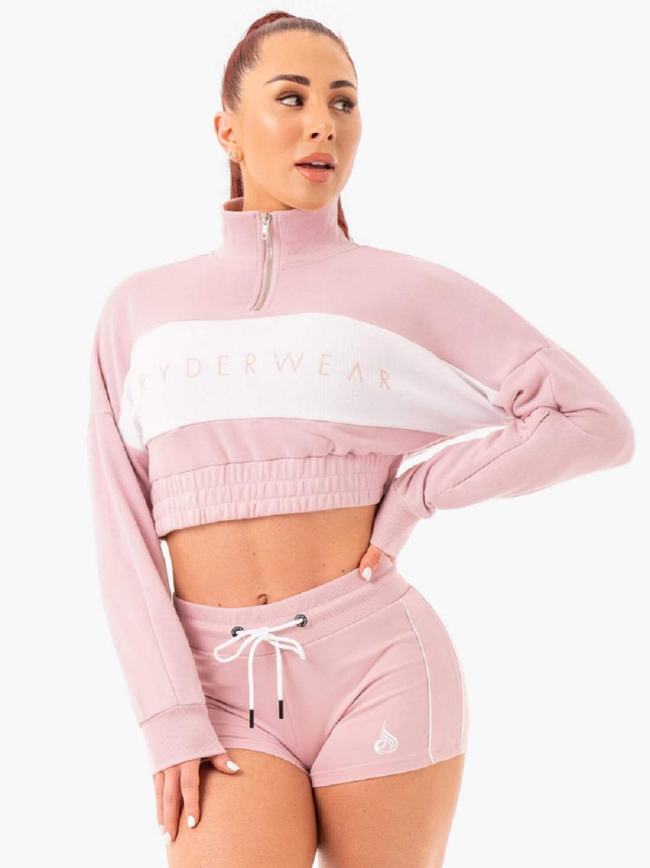 Pink Women's Ryderwear Cropped Track Jumper Top | 6Y6092189