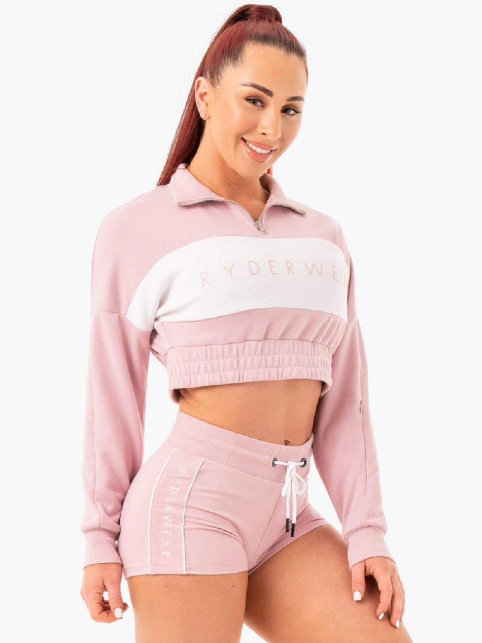 Pink Women's Ryderwear Cropped Track Jumper Top | 6Y6092189