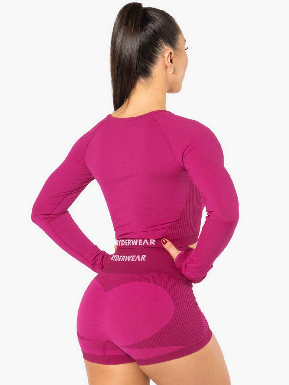 Pink Women's Ryderwear Electra Long Sleeve Crop Top Seamless | 47YH49941