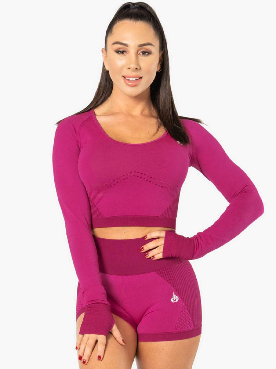 Pink Women's Ryderwear Electra Long Sleeve Crop Top Seamless | 47YH49941