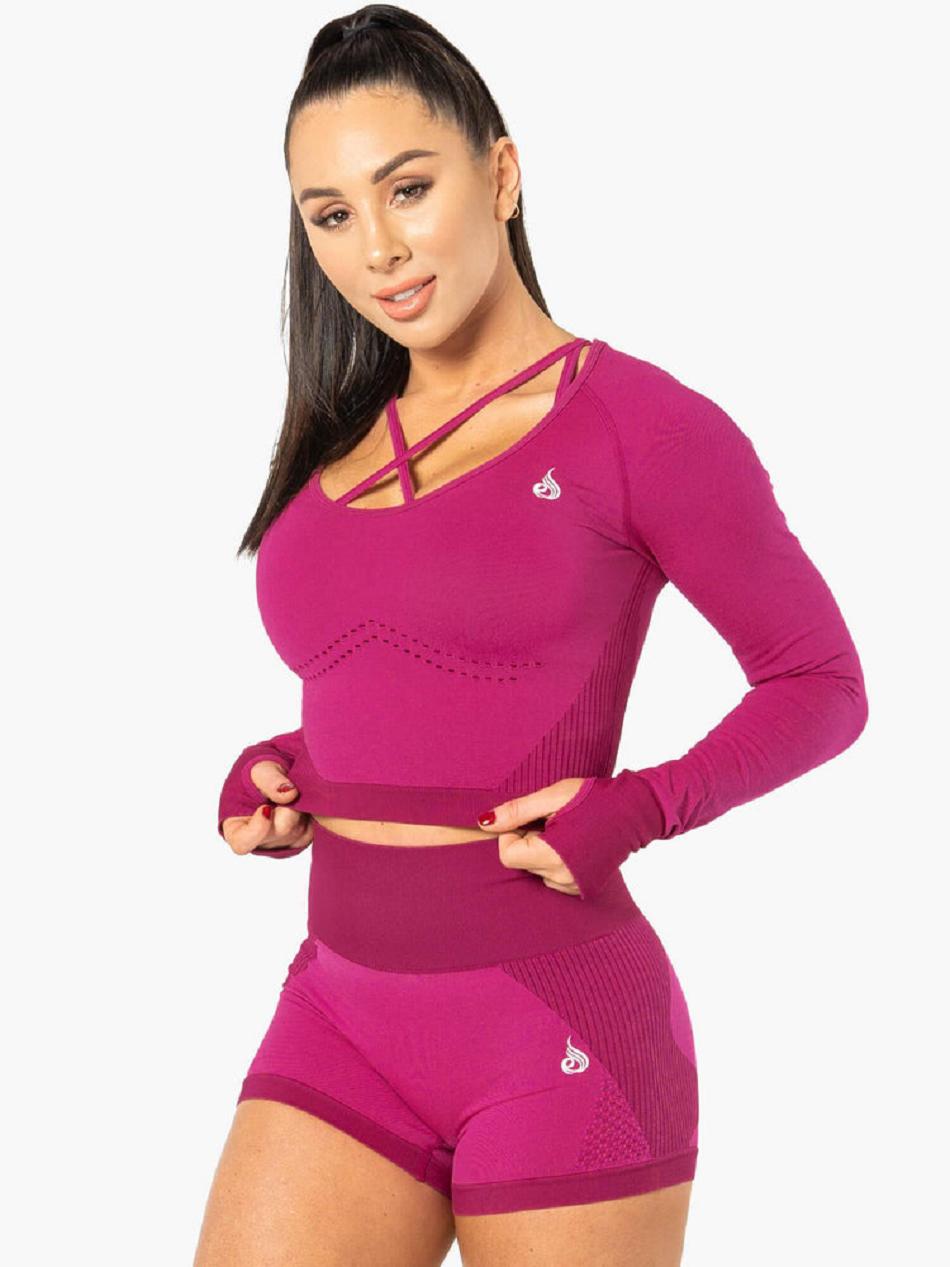 Pink Women's Ryderwear Electra Long Sleeve Crop Top Seamless | 47YH49941