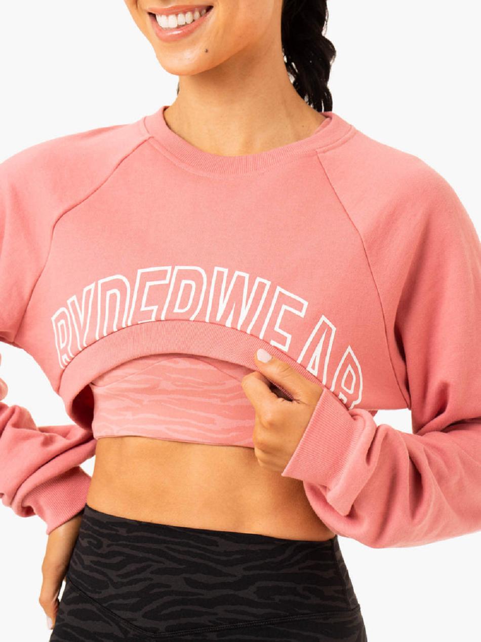 Pink Women's Ryderwear Emerge Super Crop Sweater Top | 628Y61117