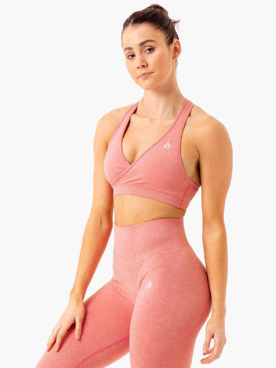 Pink Women's Ryderwear Essential Cross Over Sports Bra Seamless | 96T96208